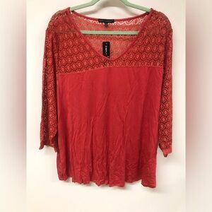 Women's 3/4 Sleeve V-Neck Laced Long Top T Shirt Clothing Blouse Dress Top